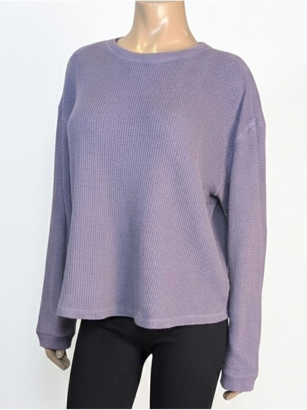 Roots Lavender Purple Waffle Knit Long Sleeve Crewneck Top Womens Size Large